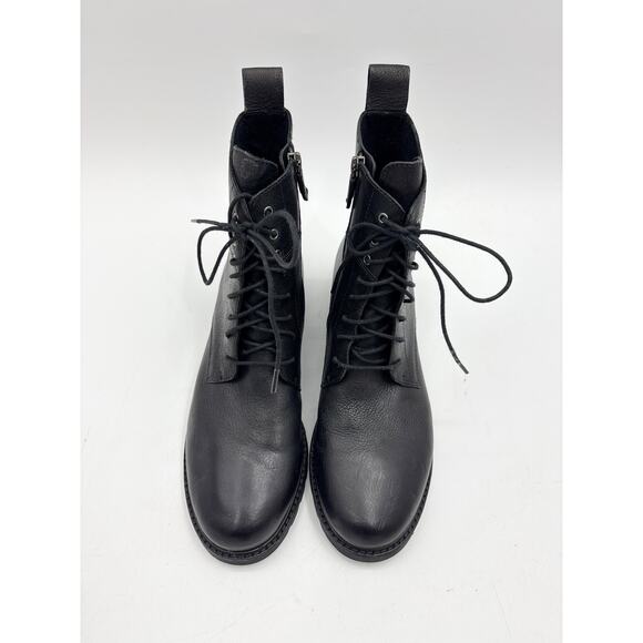 Eileen Fisher Black Leather Laceup Combat Coin Boot Bootie Sz 10 - Picture 3 of 9